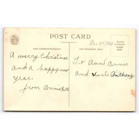 Vintage 1921 Christmas Postcard Robin & Lantern Scenic Winter Scene - Picture 2 of 2